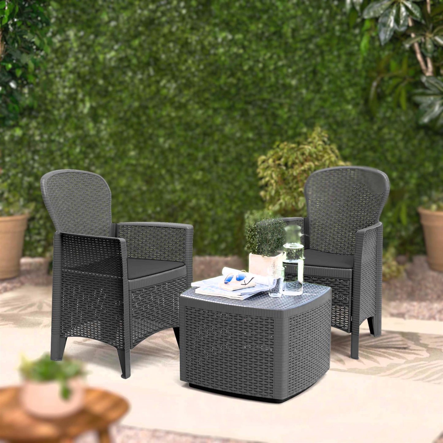 3 Piece Bistro Set Patio Garden Outdoor Furniture Polyrattan