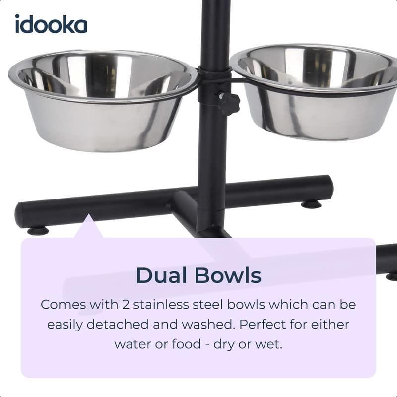 2 Adjustable Large Raised Stainless Steel Dog Bowls