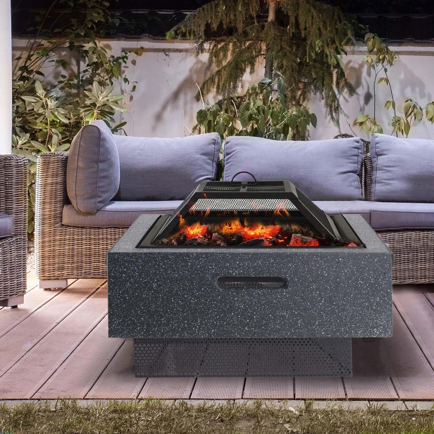 Square Garden Fire Pit Patio Fireplace MgO Grill BBQ