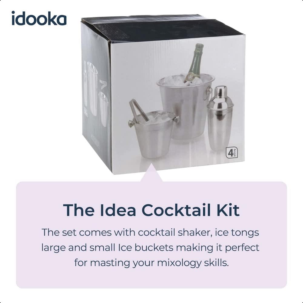 4 Piece Cocktail Making Shaker Champagne Bucket Tongs