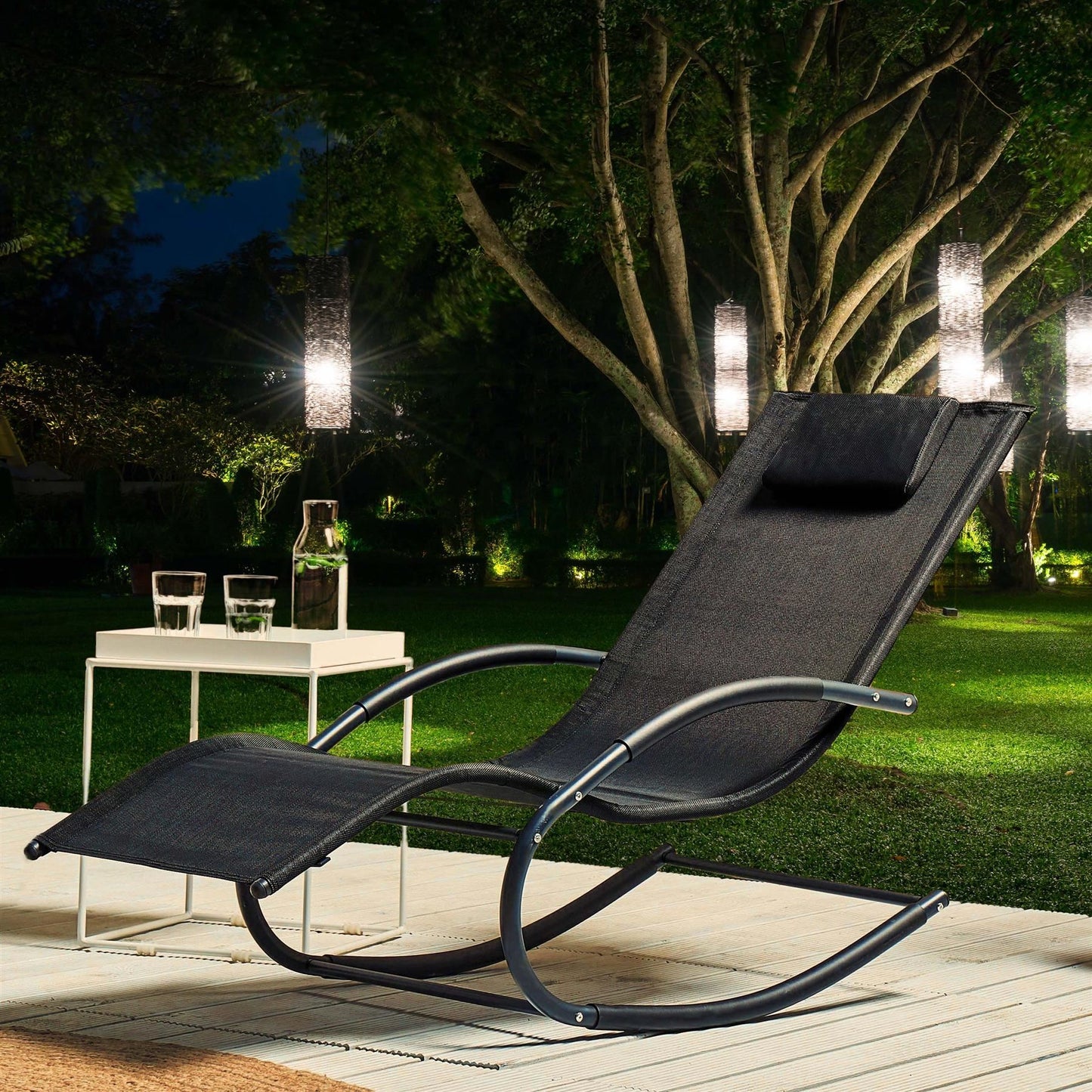 Outdoor Rocking Sun Lounger Garden Chair Grey Relaxing