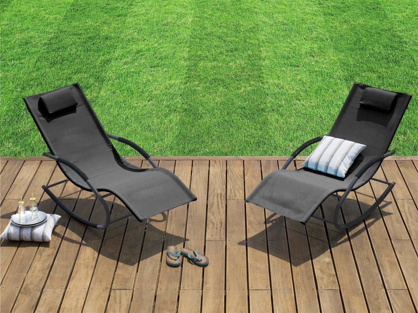 Outdoor Rocking Sun Lounger Garden Chair Grey Relaxing