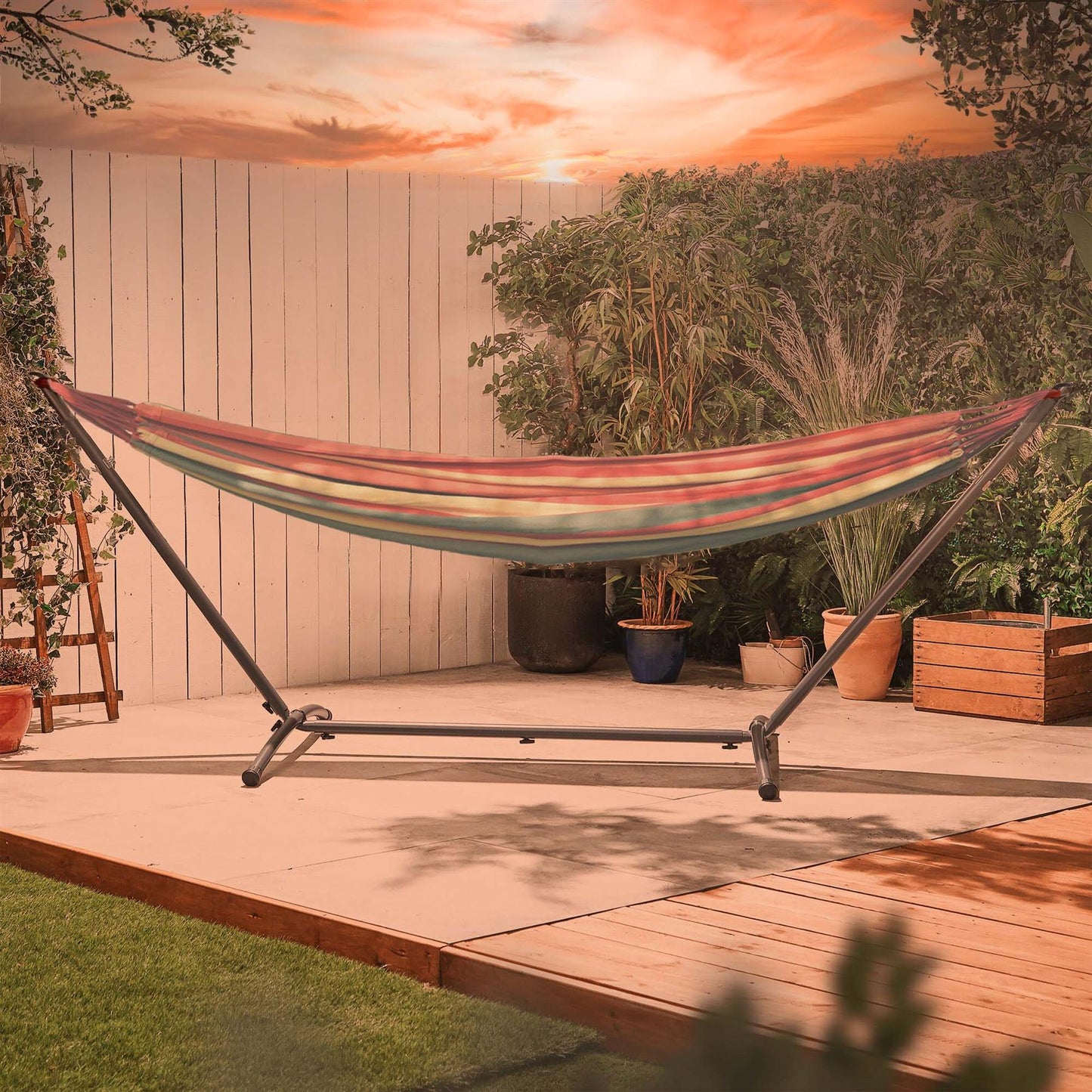 Rainbow Canvas Freestanding Garden Hammock & Stand