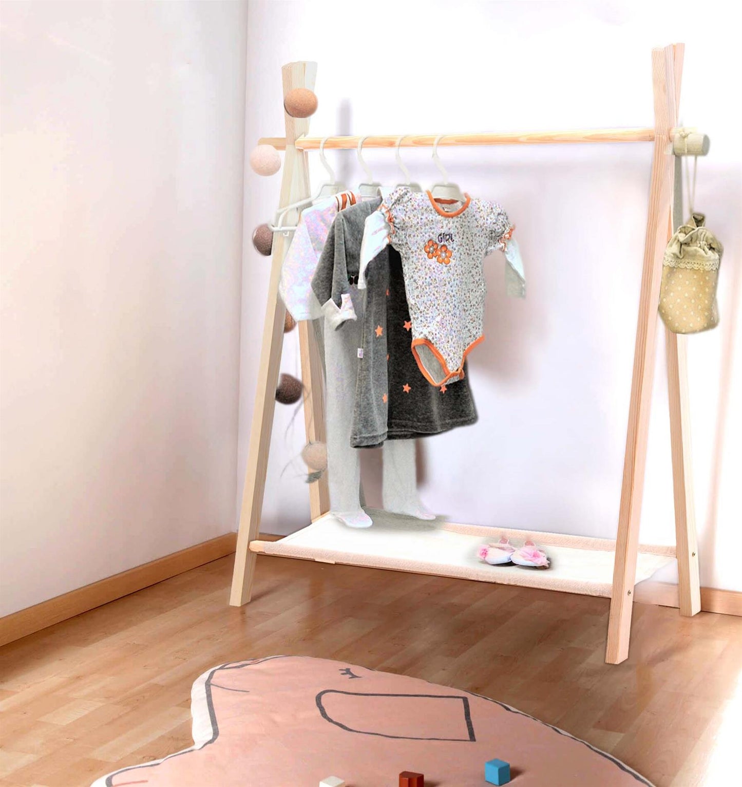 Wooden Children's Clothes Rail Rack Hanging Wardrobe Storage