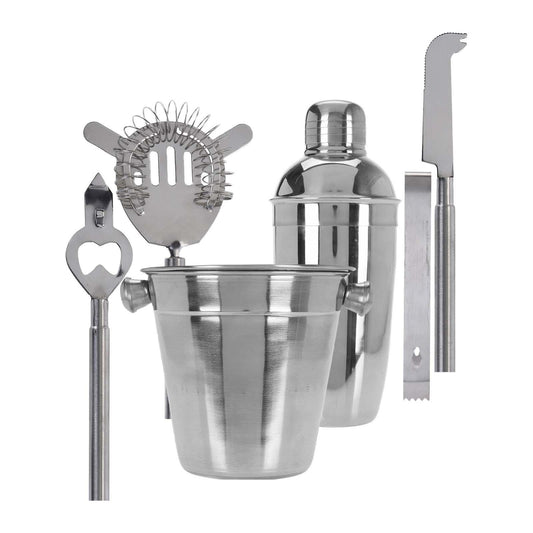 6pcs Stainless Steel Cocktail Shaker Set Tongs Bucket