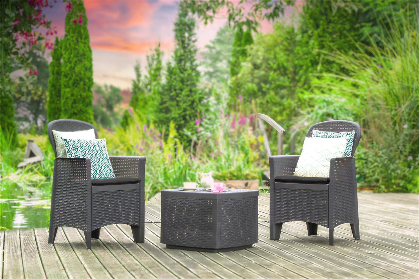 3 Piece Bistro Set Patio Garden Outdoor Furniture Polyrattan