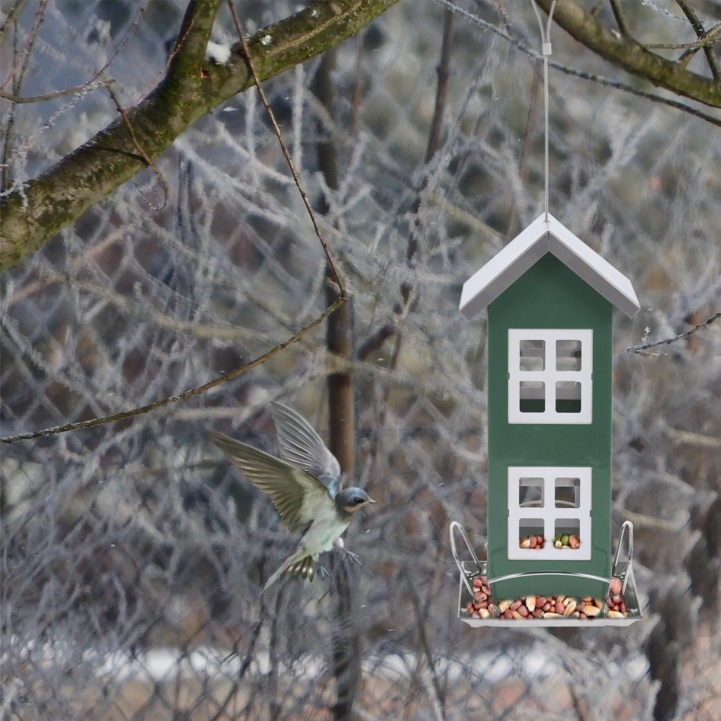 Wild Bird Feeder House Seed Peanut Dispenser Metal Roof
