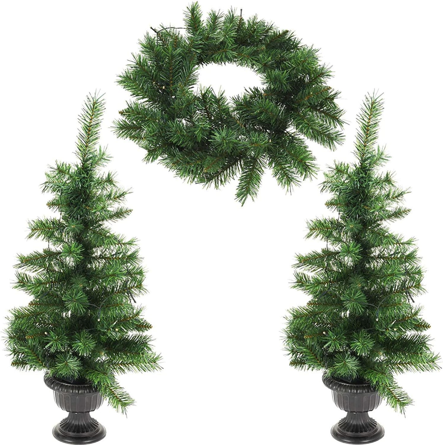 3 Piece Pre-Lit Christmas Decoration Door Wreath And Trees