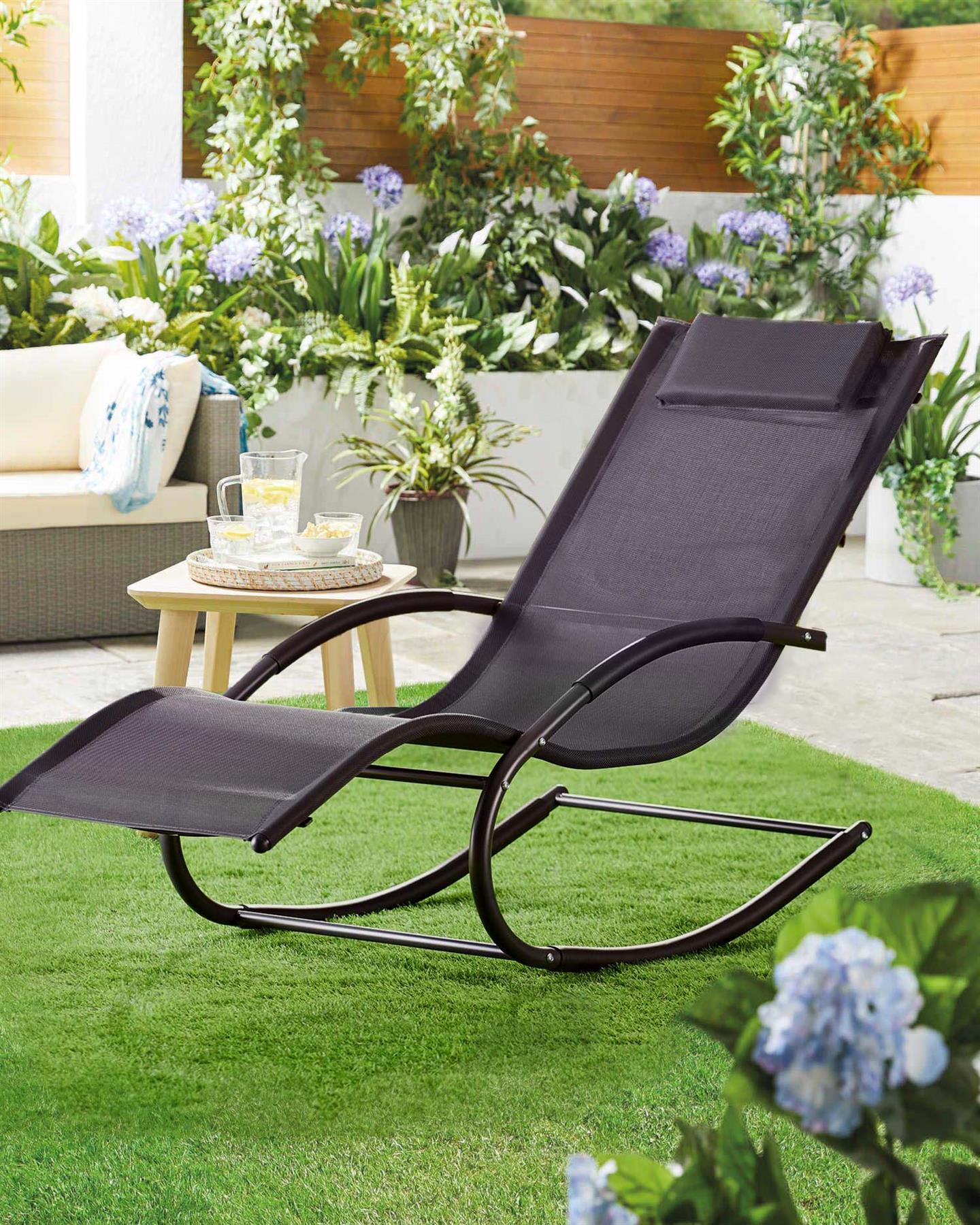 Outdoor Rocking Sun Lounger Garden Chair Grey Relaxing