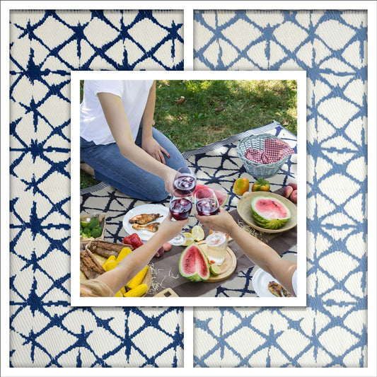 Outdoor Camping Picnic Rug 120x180cm Triangle Design Blue