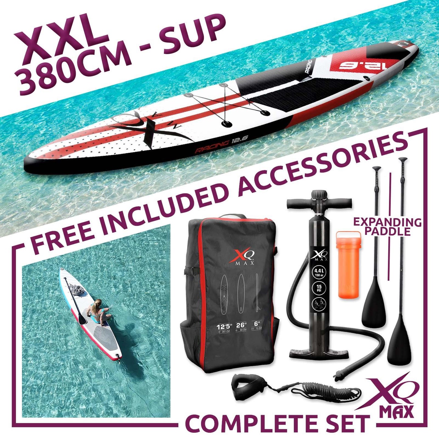 XQ Max Racing 380cm Inflatable Standup Paddle Board SUP