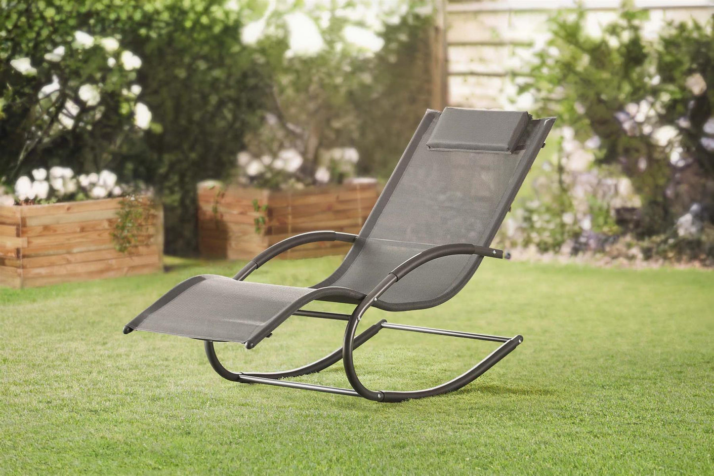 Outdoor Rocking Sun Lounger Garden Chair Grey Relaxing