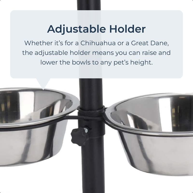 2 Adjustable Large Raised Stainless Steel Dog Bowls
