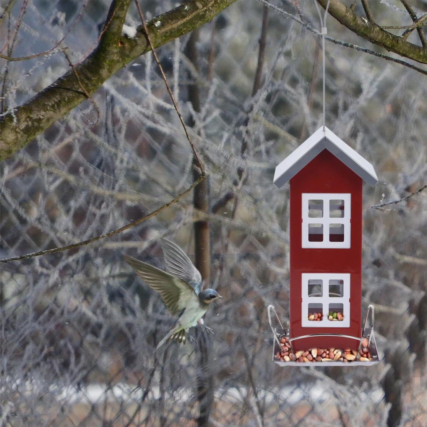 Wild Bird Feeder House Seed Peanut Dispenser Metal Roof