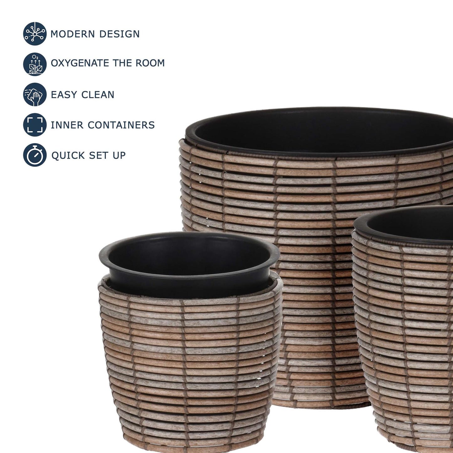 Plastic Rattan Plant Flower Indoor Pots Black/Brown Home Decor